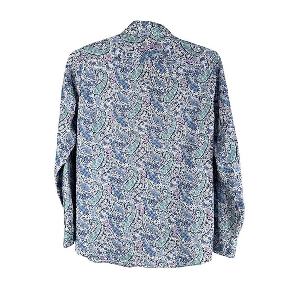 70s Psychedelic Blue Purple Paisley Long Sleeve Mens Button Up Shirt Italy Woven - Picture 5 of 15